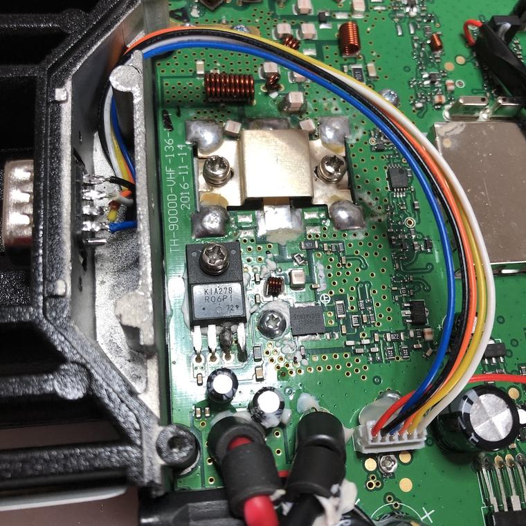 TYT connector installation with the dab of hot glue to secure the Mini-CT connector